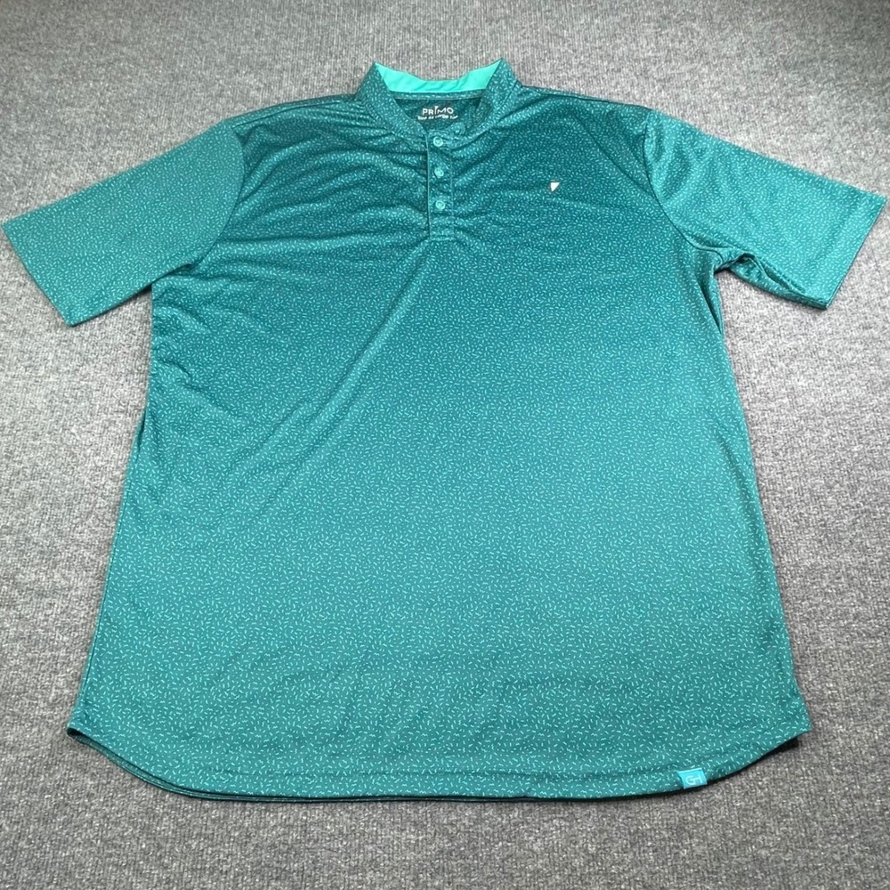 Primo‎ Golf Polo Mens 3XL Large Tall Teal Green Geometric Blade Collar Shirt
